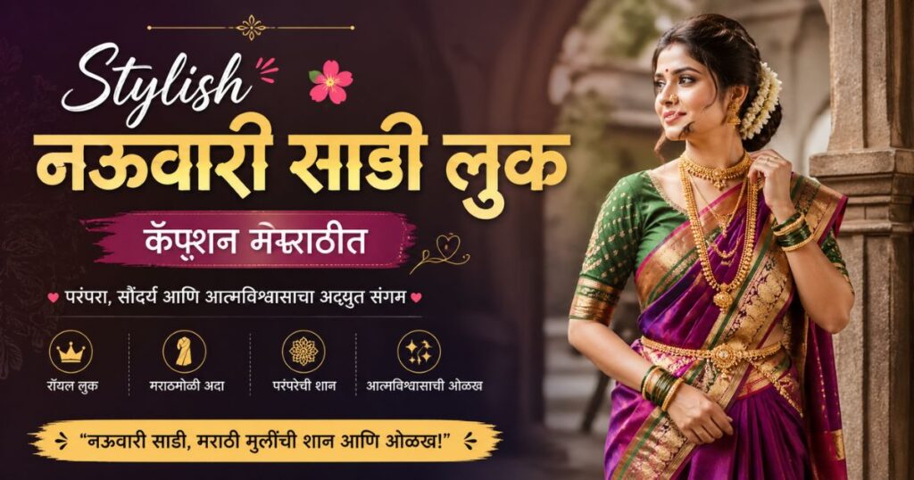 Nauvari Saree Look Caption in Marathi