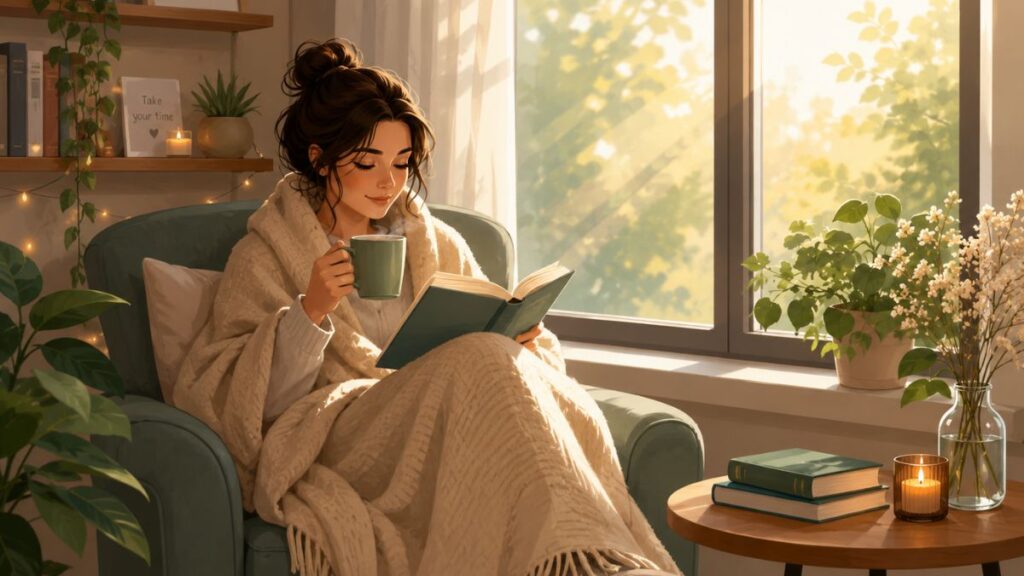 Peaceful self-care routine helping with burnout recovery.