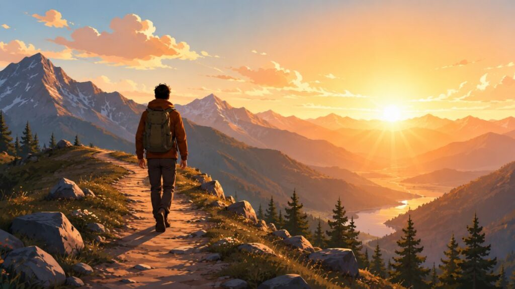 Person walking toward sunrise symbolizing hope, resilience, and burnout recovery.